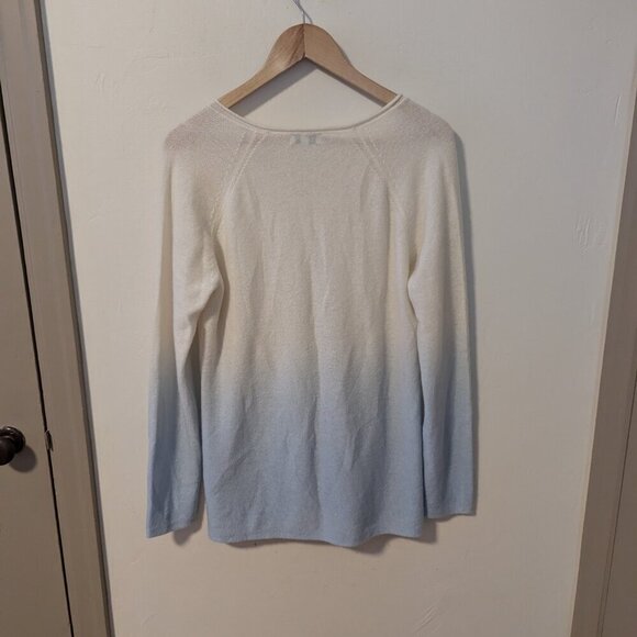 Cashmere Kinross Ombre Vee Sweater Blue White Boho Size Large Heritagecore - Picture 4 of 7